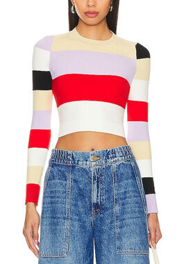 Joostricot Bold Multicolor Color Block Intarsia Crop Sweater Size S